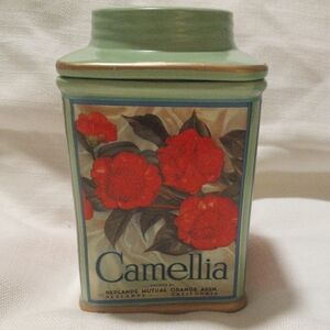 Oneida Camellia Vintage Green and Red Camellia Ceramic Canister